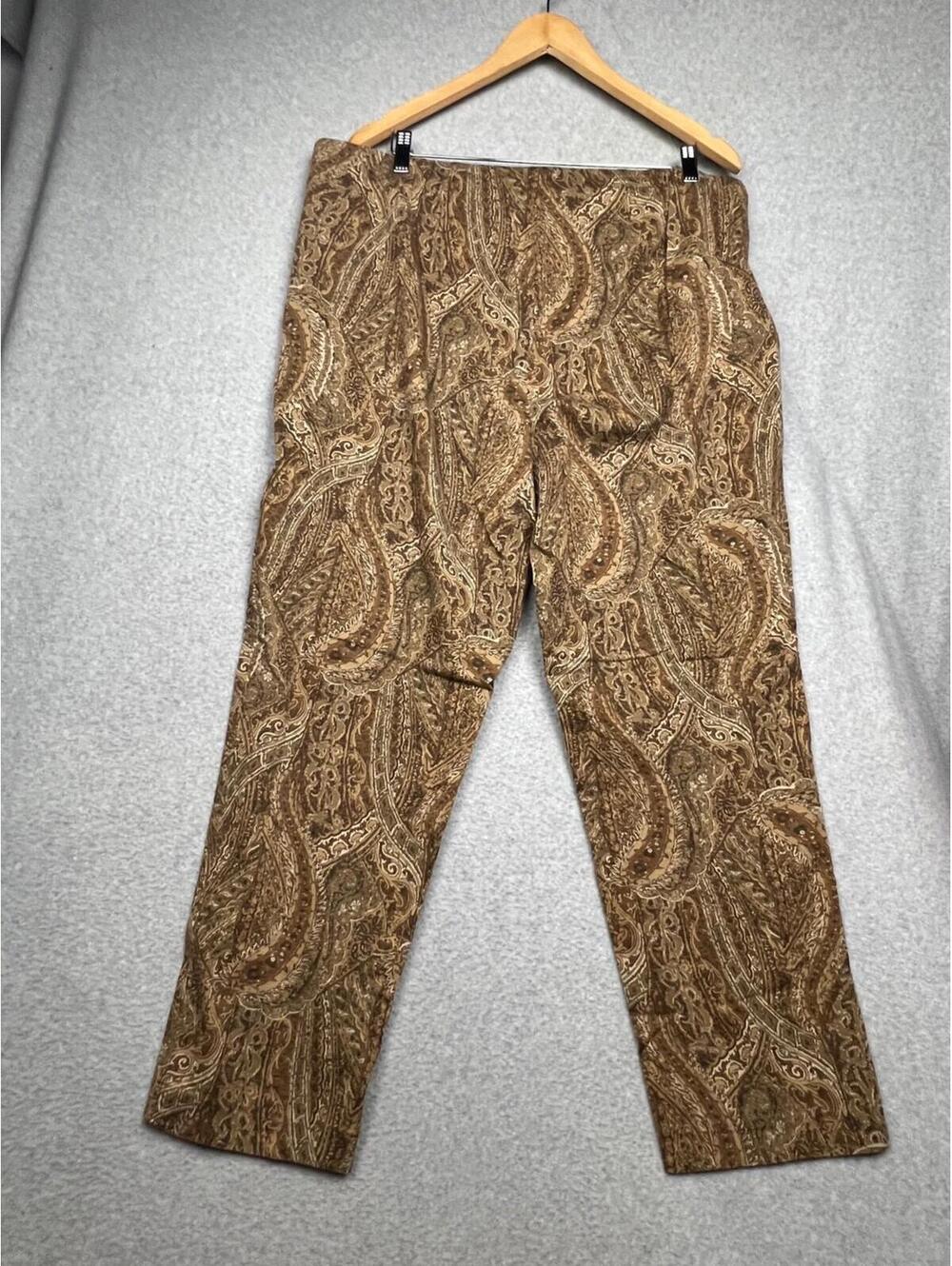 J. Jill Paisley Pull On Pants Women's Plus Sz 18 W Brown Casual Simple Modern - Picture 2 of 12